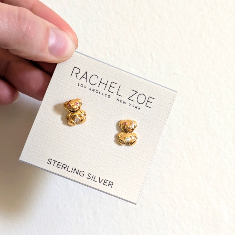 Brand New! Rachel Zoe Gold Sterling Silver Teddy Bear Earrings